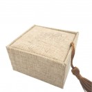 Square linen flocked satin surface yuan coin double buckle interior cultural jewelry clamshell box