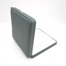 Square dark green necklace Clamshell jewelry box with golden crown buckle, leather paper flocking, round base 