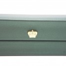 Square dark green necklace Clamshell jewelry box with golden crown buckle, leather paper flocking, round base 