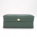 Rectangular dark green with gold crown buckle filled leather paper flocking inner  set Clamshell jewelry box