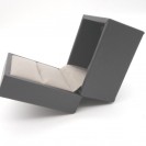 Small square black leather filled paper flocking inner flap ring Clamshell jewelry box