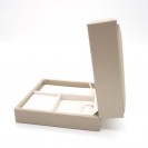 Square champagne gold leather paper pu flocking lining three compartment set Clamshell jewelry box