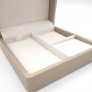 Square champagne gold leather paper pu flocking lining three compartment set Clamshell jewelry box