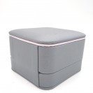 Small square silver gray leather filled paper flocking inner flap ring Clamshell jewelry box