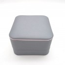 Small square silver gray leather filled paper flocking inner flap ring Clamshell jewelry box